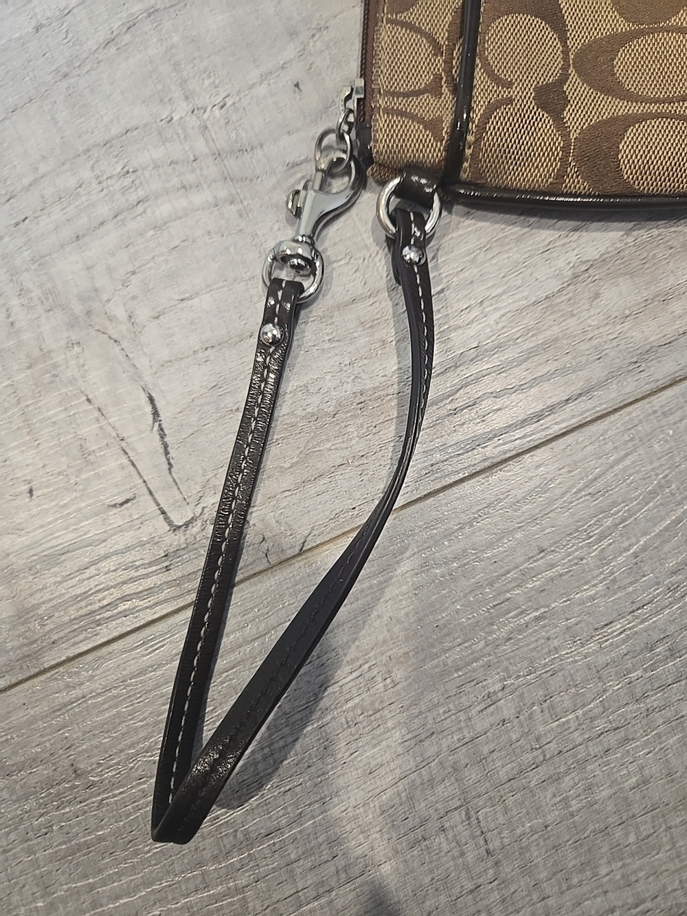 Coach Signature Jacquard Wristlet in Brown/Khaki - Picture 4 of 11
